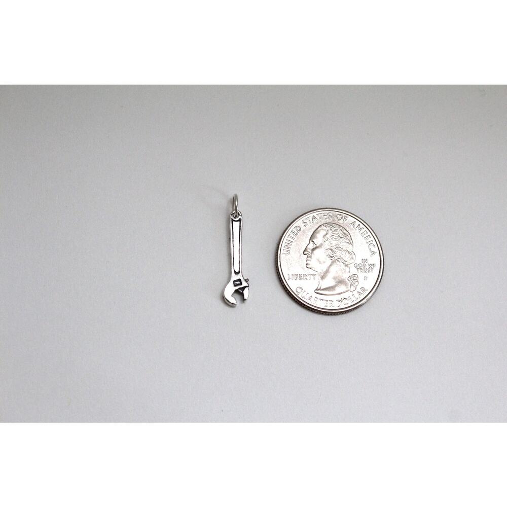 Sterling Silver Oxidized Wrench Charm Necklace, Silver Charm Wrench Necklace - Picture 5 of 5